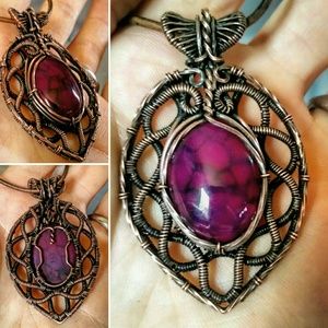 Dragon's vein agate copper wire wrap pendant